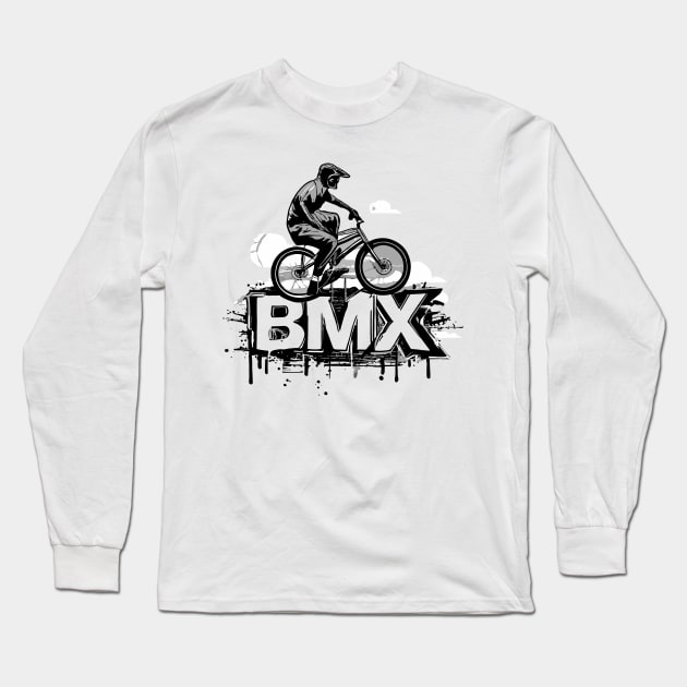 BMX Grunge Cloud for Men Women Kids and Bike Riders Long Sleeve T-Shirt by Vermilion Seas